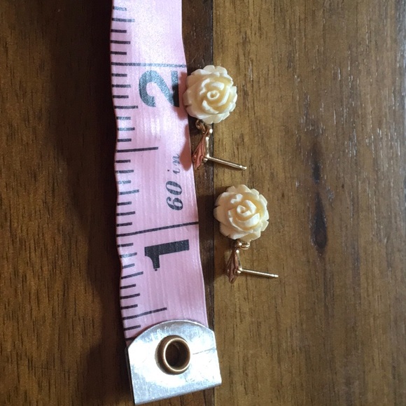 Gold & Ivory Colored Rose Earrings - Picture 5 of 5